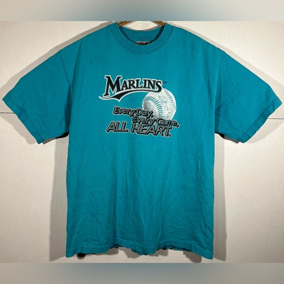 Vintage Florida Marlins Miami Herald “Every Day Game HEART" Shirt Sz L DISTRESS - Picture 1 of 14